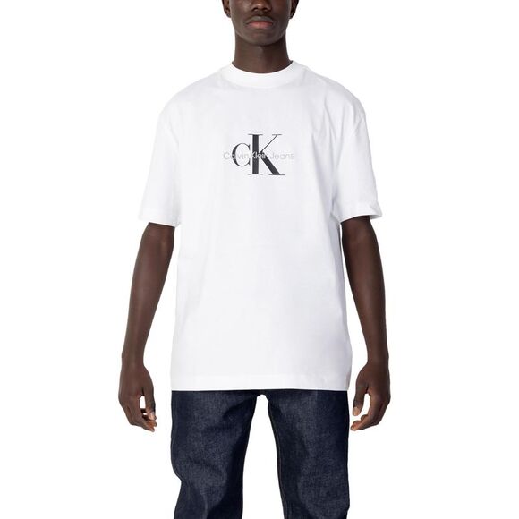 Calvin Klein Jeans Classic Fit Tee CK Monogram Men White Shirts - Picture 1 of 2